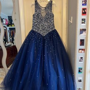 Navy blue tulle ball gown